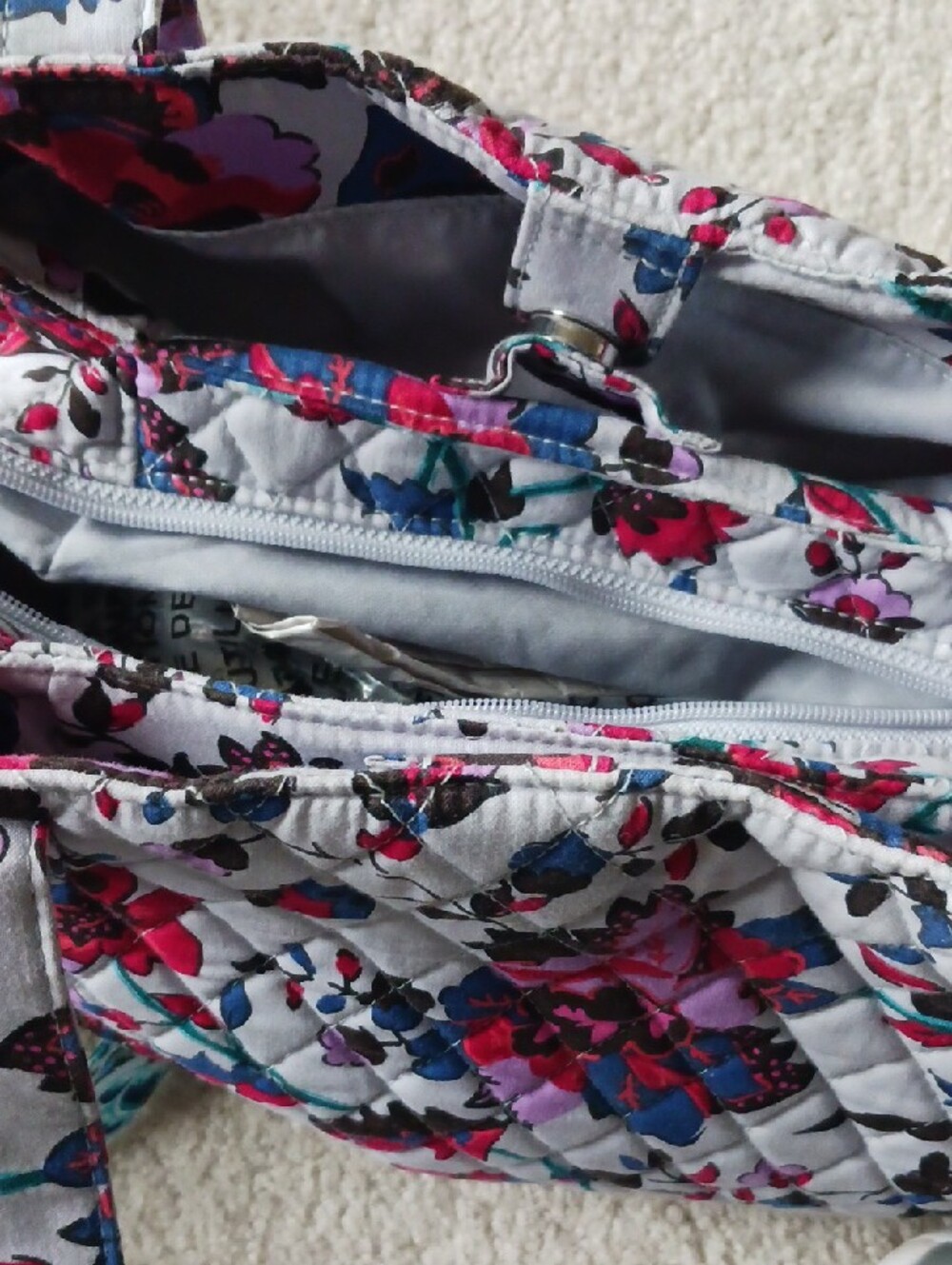 Vera Bradley White Quilted Floral Tote with Pink, Blue and Brown Accents - Picture 2 of 4